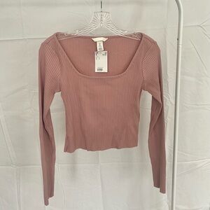 H&M Ribbed Long Sleeve Top Rose Blush Dark Pink